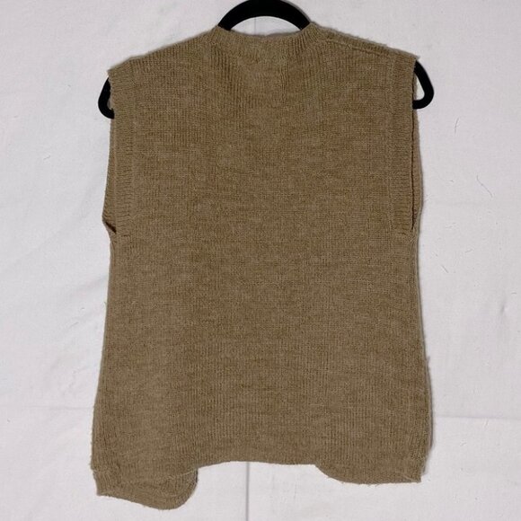 Vintage Junior Bazaar Tan Knit Open Front Vest Cardigan S - Picture 10 of 11